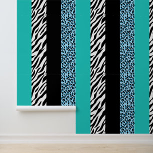 Leopard Print, Zebra Print, Animal Print, Blue Behang