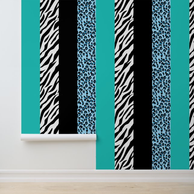 Leopard Print, Zebra Print, Animal Print, Blue Behang (Applicatie)