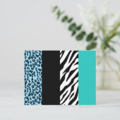 Leopard Print, Zebra Print, Animal Print, Blue Briefkaart (Staand voorkant)