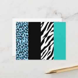 Leopard Print, Zebra Print, Animal Print, Blue Briefkaart