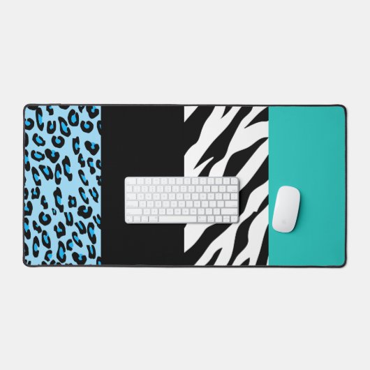 Leopard Print, Zebra Print, Animal Print, Blue Bureaumat (Keyboard & Muis)