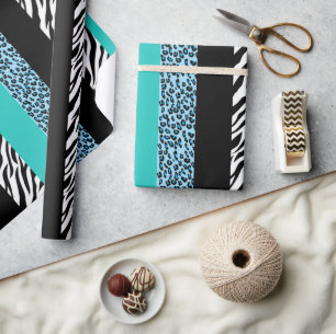 Leopard Print, Zebra Print, Animal Print, Blue Cadeaupapier
