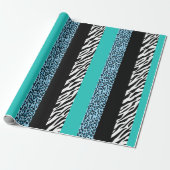 Leopard Print, Zebra Print, Animal Print, Blue Cadeaupapier (Uitgerold)