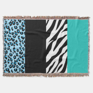 Leopard Print, Zebra Print, Animal Print, Blue Deken