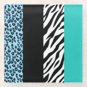 Leopard Print, Zebra Print, Animal Print, Blue Glazen Onderzetter (Voorkant)
