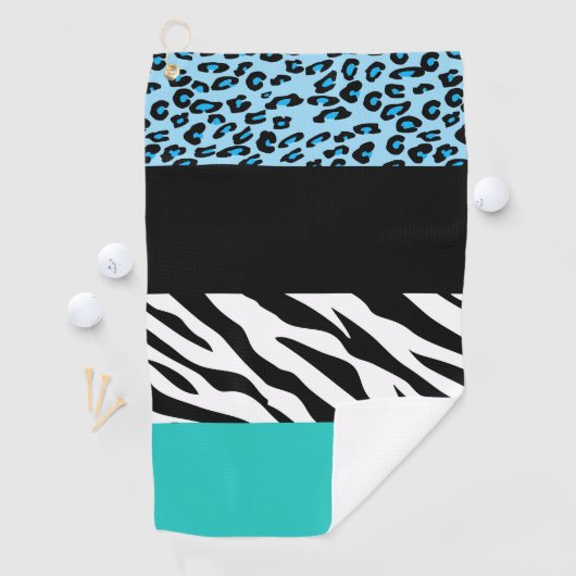 Leopard Print, Zebra Print, Animal Print, Blue Golfhanddoek (Insitu)