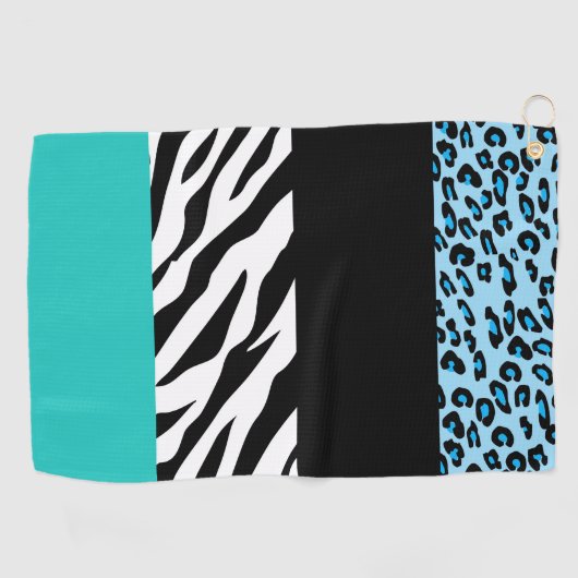 Leopard Print, Zebra Print, Animal Print, Blue Golfhanddoek (Horizontaal)