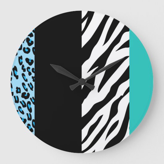 Leopard Print, Zebra Print, Animal Print, Blue Grote Klok (Voorkant)