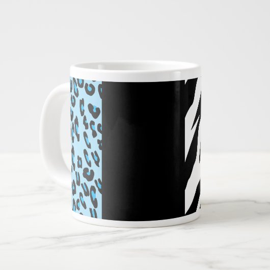 Leopard Print, Zebra Print, Animal Print, Blue Grote Koffiekop (Links)