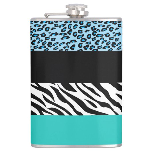 Leopard Print, Zebra Print, Animal Print, Blue Heupfles (Voorkant)