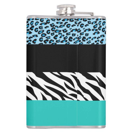 Leopard Print, Zebra Print, Animal Print, Blue Heupfles (Achterkant)