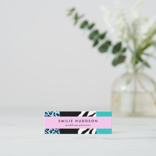 Leopard Print, Zebra Print, Animal Print, Blue Mini Visitekaartje (Staand voorkant)