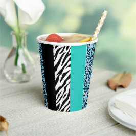 Leopard Print, Zebra Print, Animal Print, Blue Papieren Bekers