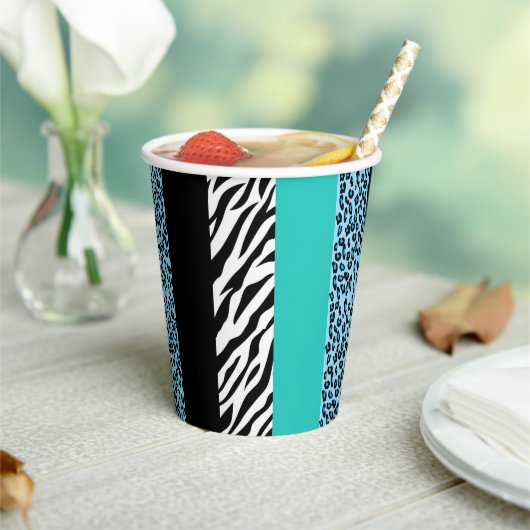 Leopard Print, Zebra Print, Animal Print, Blue Papieren Bekers (Insitu)