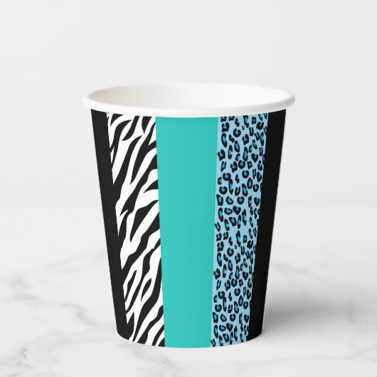 Leopard Print, Zebra Print, Animal Print, Blue Papieren Bekers (Achterkant)
