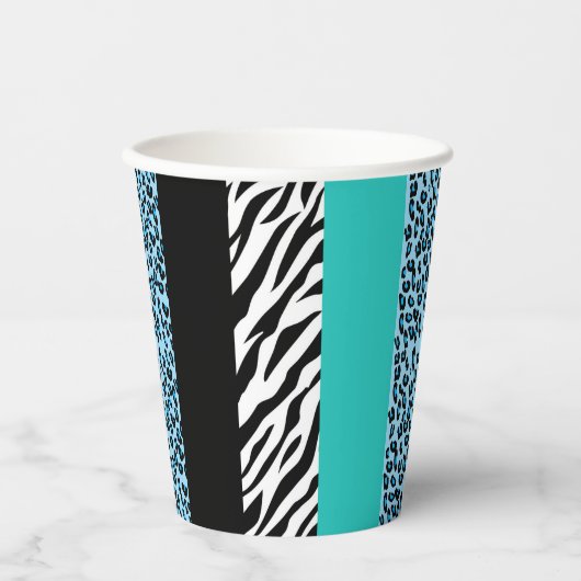 Leopard Print, Zebra Print, Animal Print, Blue Papieren Bekers (Voorkant)
