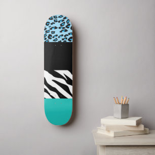 Leopard Print, Zebra Print, Animal Print, Blue Persoonlijk Skateboard