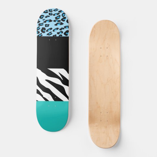 Leopard Print, Zebra Print, Animal Print, Blue Persoonlijk Skateboard (Voorkant)