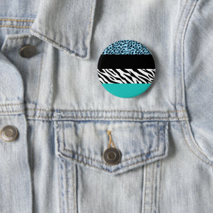 Leopard Print, Zebra Print, Animal Print, Blue Ronde Button 5,7 Cm