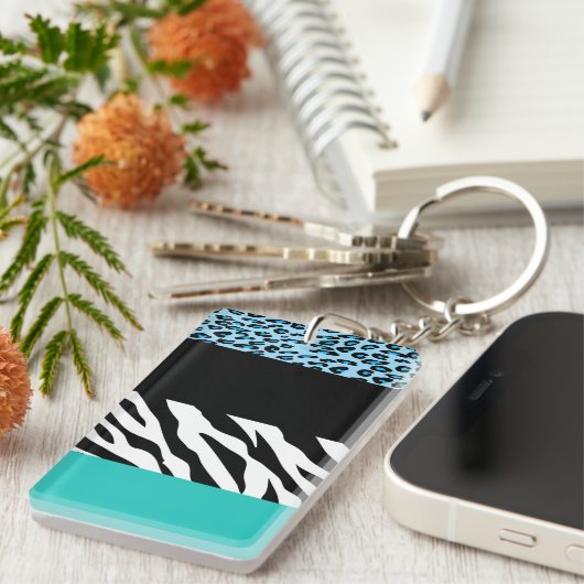 Leopard Print, Zebra Print, Animal Print, Blue Sleutelhanger (Voorkant Rechts)
