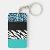 Leopard Print, Zebra Print, Animal Print, Blue Sleutelhanger (achterkant)
