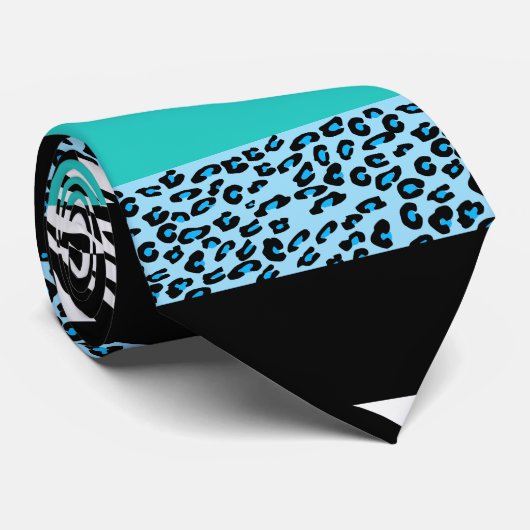 Leopard Print, Zebra Print, Animal Print, Blue Stropdas (Opgerold)