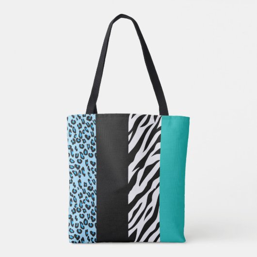 Leopard Print, Zebra Print, Animal Print, Blue Tote Bag (Achterkant)
