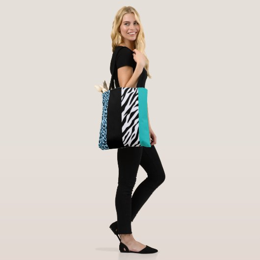 Leopard Print, Zebra Print, Animal Print, Blue Tote Bag (Op model)