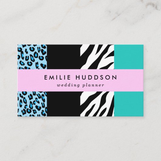 Leopard Print, Zebra Print, Animal Print, Blue Visitekaartje (Voorkant)