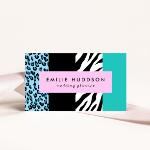Leopard Print, Zebra Print, Animal Print, Blue Visitekaartje