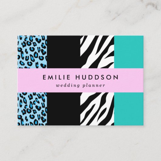 Leopard Print, Zebra Print, Animal Print, Blue Visitekaartje (Voorkant)
