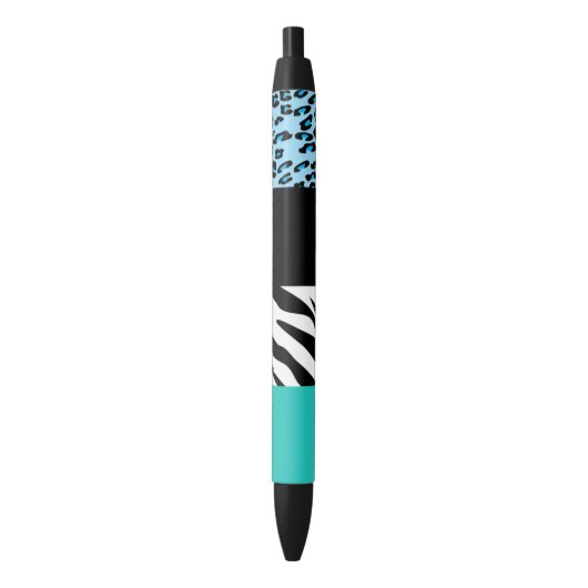 Leopard Print, Zebra Print, Animal Print, Blue Zwarte Inkt Pen (Voorkant Verticaal)