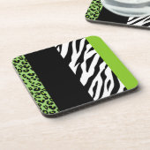 Leopard Print, Zebra Print, Animal Print, Green Bier Onderzetter (Linkerzijde)