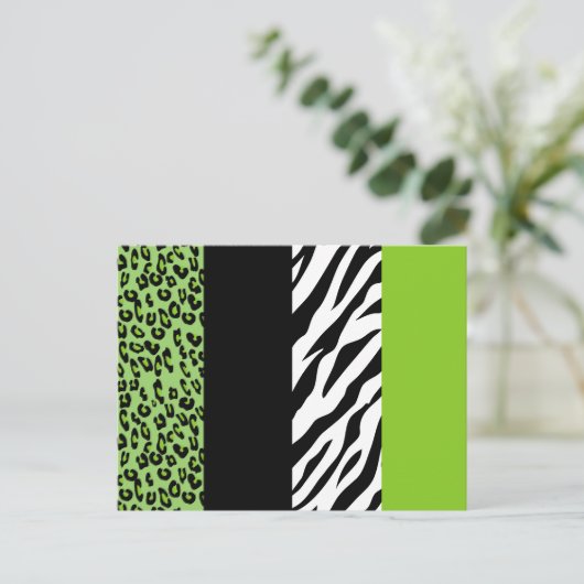 Leopard Print, Zebra Print, Animal Print, Green Briefkaart (Staand voorkant)