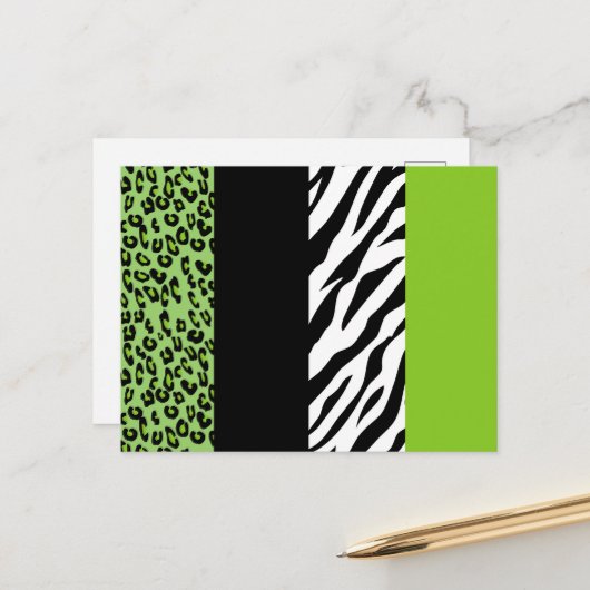 Leopard Print, Zebra Print, Animal Print, Green Briefkaart (Voorkant / Achterkant in situ)
