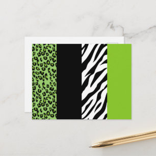 Leopard Print, Zebra Print, Animal Print, Green Briefkaart