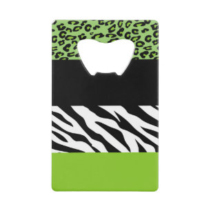 Leopard Print, Zebra Print, Animal Print, Green Creditkaart Flessenopener
