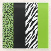 Leopard Print, Zebra Print, Animal Print, Green Glazen Onderzetter (Voorkant)