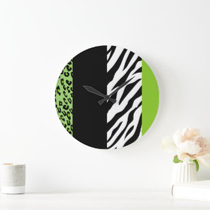Leopard Print, Zebra Print, Animal Print, Green Grote Klok