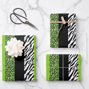 Leopard Print, Zebra Print, Animal Print, Green Inpakpapier Vel