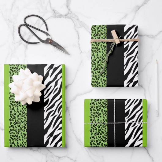 Leopard Print, Zebra Print, Animal Print, Green Inpakpapier Vel (Voorkant)