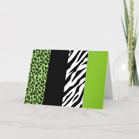 Leopard Print, Zebra Print, Animal Print, Green Kaart (Voorkant)