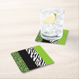 Leopard Print, Zebra Print, Animal Print, Green Kartonnen Onderzetters