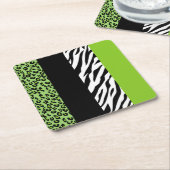 Leopard Print, Zebra Print, Animal Print, Green Kartonnen Onderzetters (Schuin)
