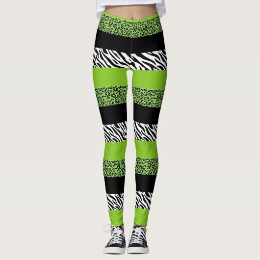Leopard Print, Zebra Print, Animal Print, Green Leggings (Voorkant)