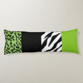 Leopard Print, Zebra Print, Animal Print, Green Lichaamskussen (Achterkant)