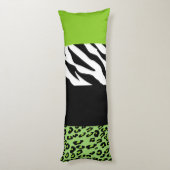 Leopard Print, Zebra Print, Animal Print, Green Lichaamskussen (Achterkant (Verticaal))