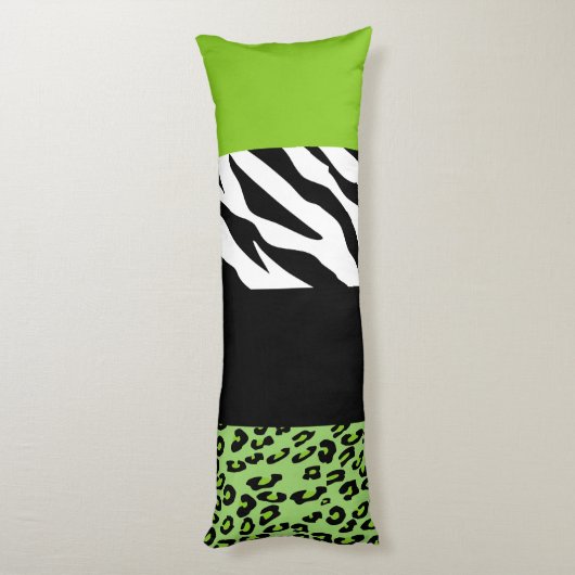 Leopard Print, Zebra Print, Animal Print, Green Lichaamskussen (Achterkant (Verticaal))