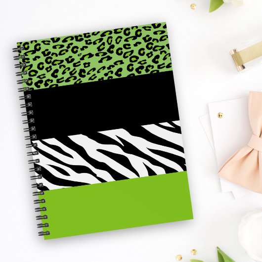 Leopard Print, Zebra Print, Animal Print, Green Notitieboek