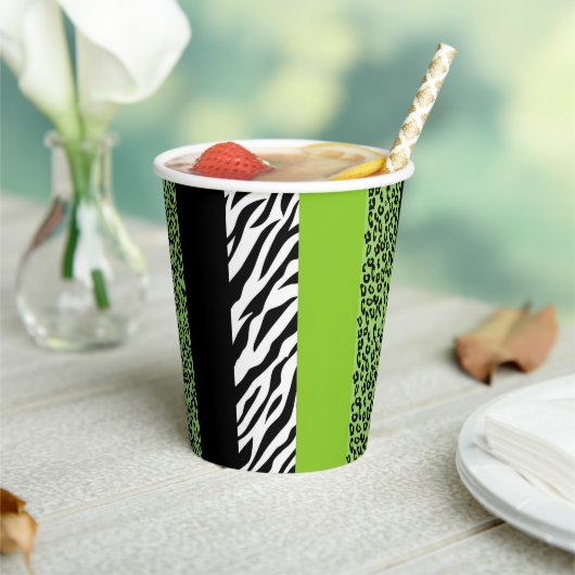 Leopard Print, Zebra Print, Animal Print, Green Papieren Bekers (Insitu)